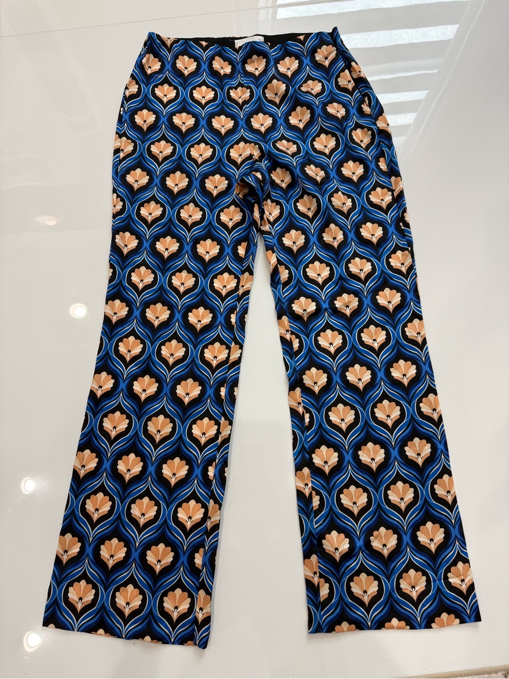 Mango Blue and Tan Floral Wave Print Skirt